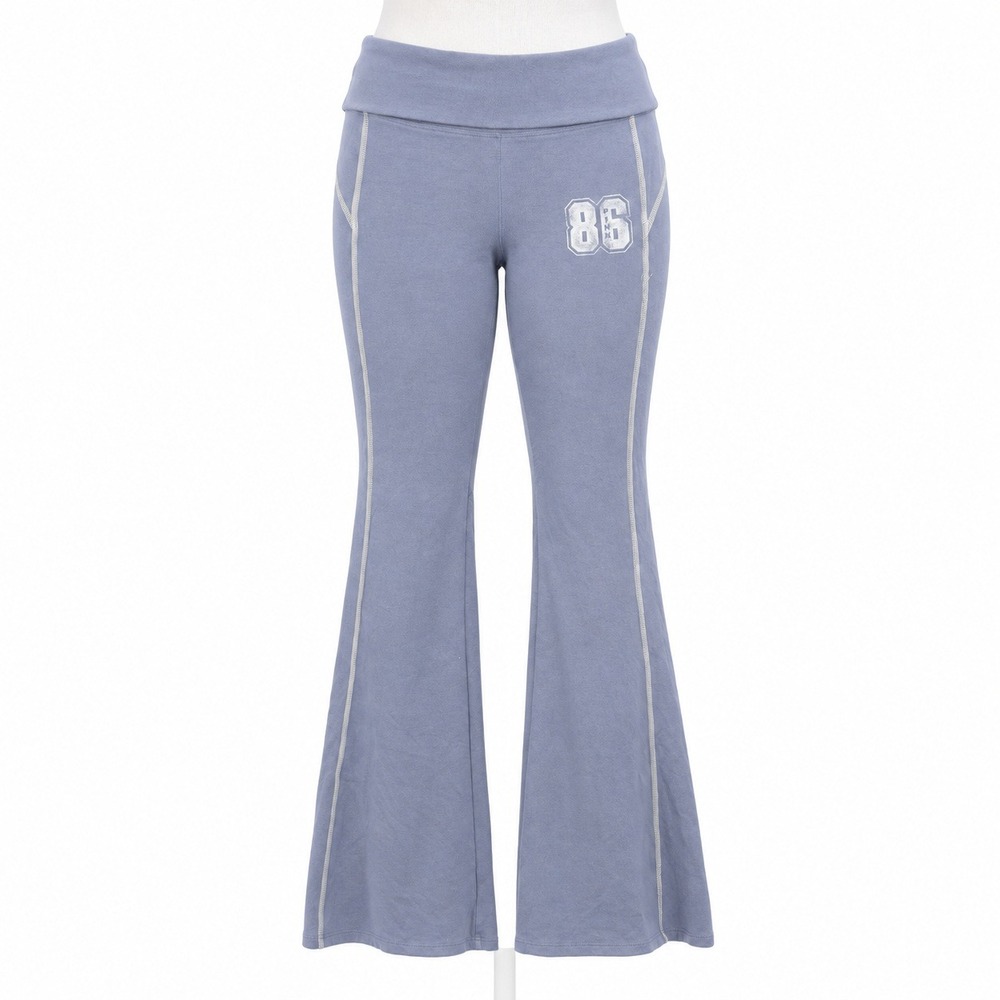 Y2K Victoria's Secret PINK Foldover Yoga Pants Size S Blue Flare Bootcut Logo